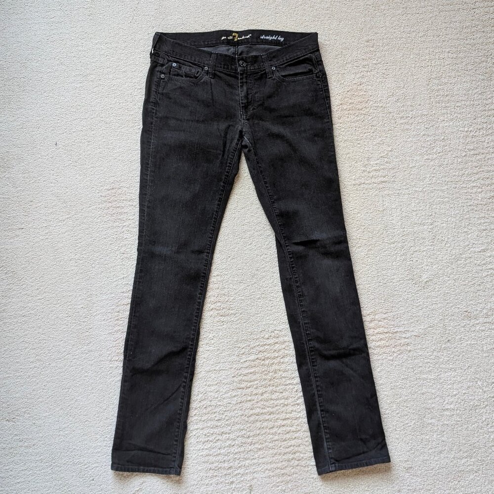 EUC 7 For All Mankind Straight Leg Black Jeans Women's 30 x 33.5 Stretch long